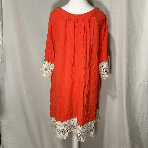 orange & cream Umgee square neck crochet trim tunic size xl - Picture 2 of 4
